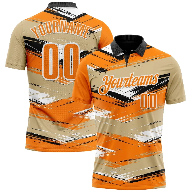 Stylish Stripe Golf Polo Shirts for a Sporty Look-Custom Vegas Gold Bay Orange-Black 3D Bowling Abstract Grunge Art Performance Polo Shirt