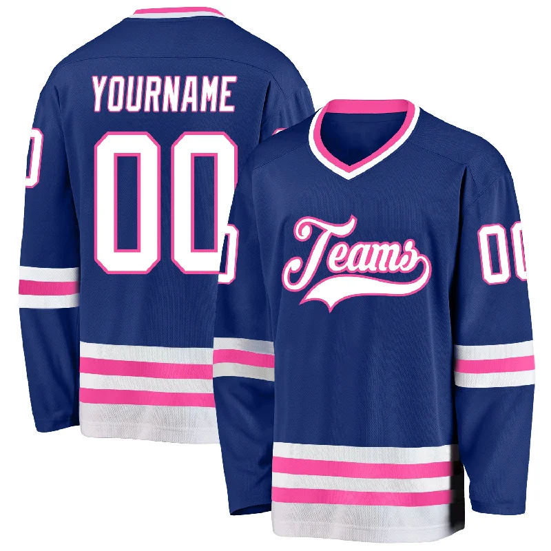 CoolTech Fabric Hockey Jerseys for Heat Relief-Custom Royal White-Pink Hockey Jersey