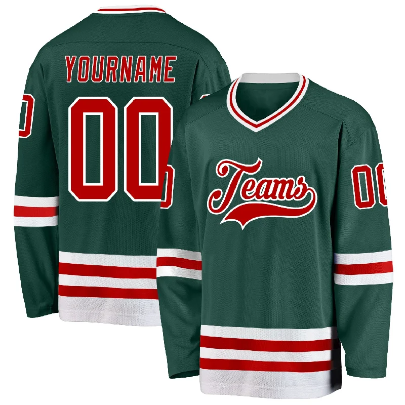 Hockey Jerseys for Ice Hockey and Street Hockey-Custom Green Red-White Hockey Jersey