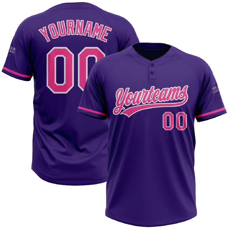 Softball Jerseys with Moisture-Wicking Fabric for Dry Play-Custom Purple Pink-White Two-Button Unisex Softball Jersey