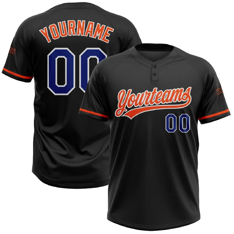 Softball Jerseys for Both On and Off-Field Use-Custom Black Royal-Orange Two-Button Unisex Softball Jersey