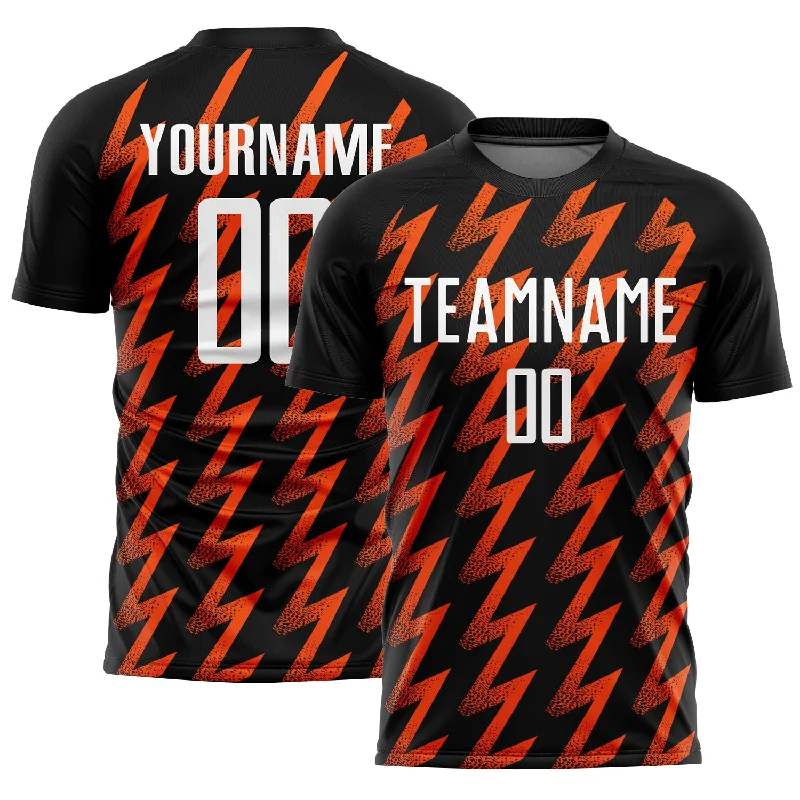 Soccer Jerseys with Soft Collar for Comfort-Custom Black White-Orange Zigzag Shape Sublimation Soccer Uniform Jersey