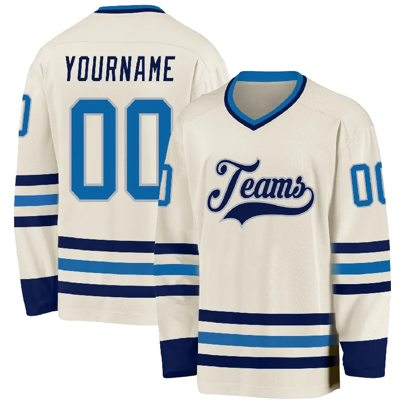 Lightweight Training Hockey Jerseys for Practice-Custom Cream Blue-Navy Hockey Jersey