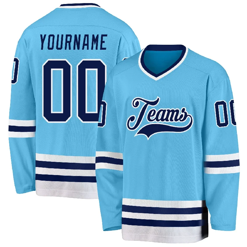 Heavyweight Training Hockey Jerseys for Intense Sessions-Custom Sky Blue Navy-White Hockey Jersey