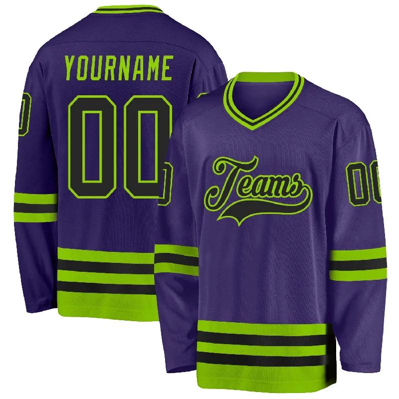 Lightweight Custom Hockey Jerseys for Youth Teams-Custom Purple Black-Neon Green Hockey Jersey