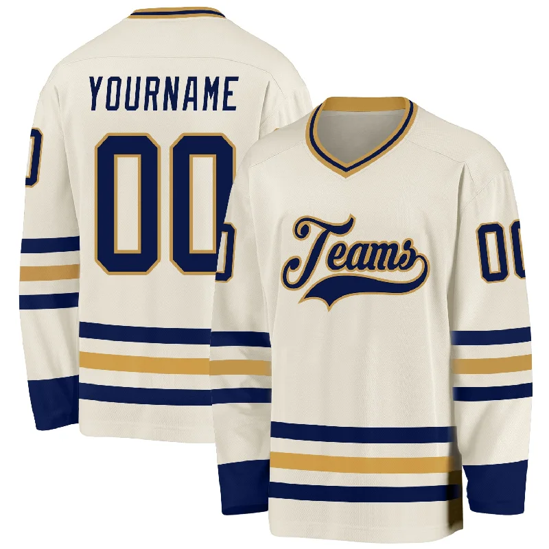 All-Season Ice Hockey Jerseys for Versatility-Custom Cream Navy-Old Gold Hockey Jersey