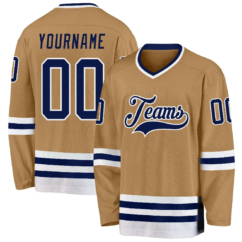 Team Spirit Hockey Jerseys for Group Support-Custom Old Gold Navy-White Hockey Jersey