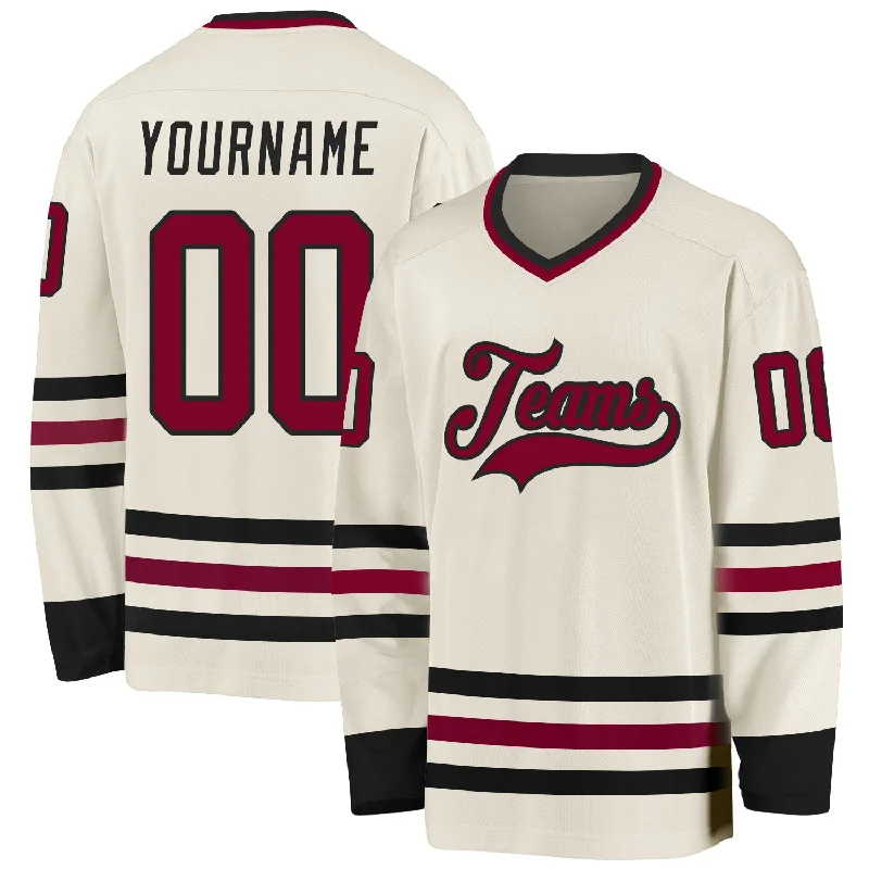 Comfortable Hockey Jerseys for Long-Term Wear-Custom Cream Maroon-Black Hockey Jersey