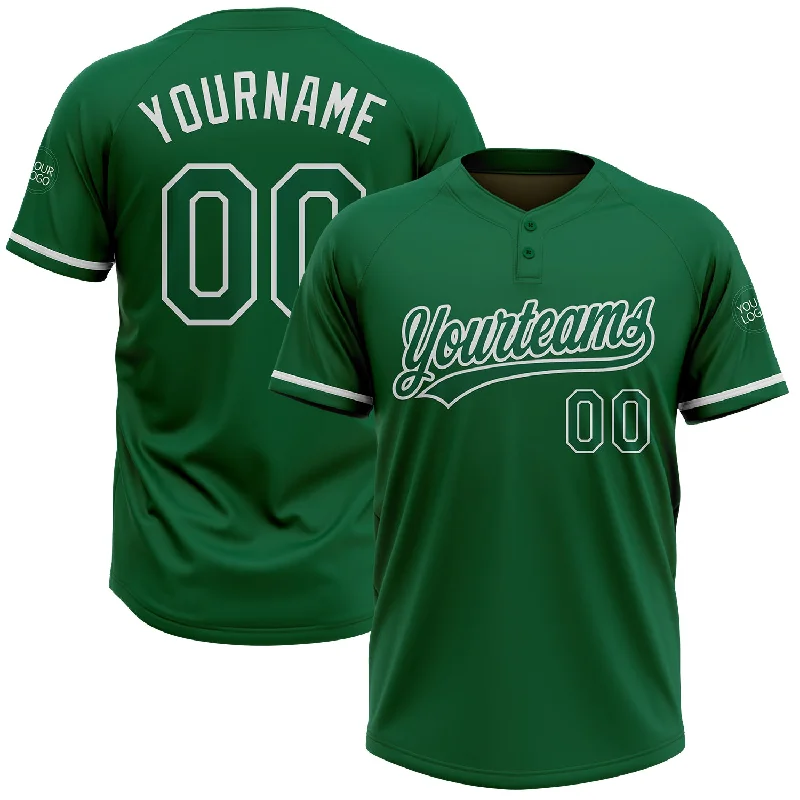 Softball Jerseys with Mesh Panels for Breathability-Custom Kelly Green White Two-Button Unisex Softball Jersey