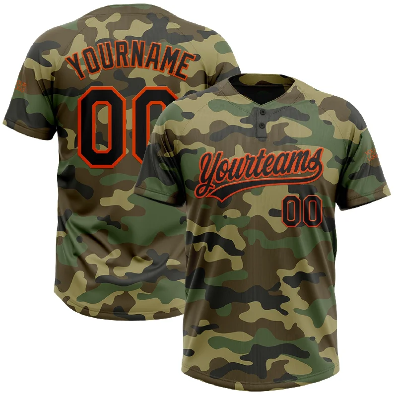 Softball Jerseys for Youth Leagues and Schools-Custom Camo Black-Orange Salute To Service Two-Button Unisex Softball Jersey