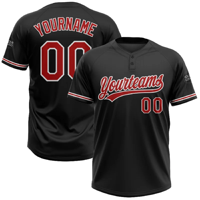 Sleeveless Softball Jerseys for Freedom of Movement-Custom Black Red-White Two-Button Unisex Softball Jersey