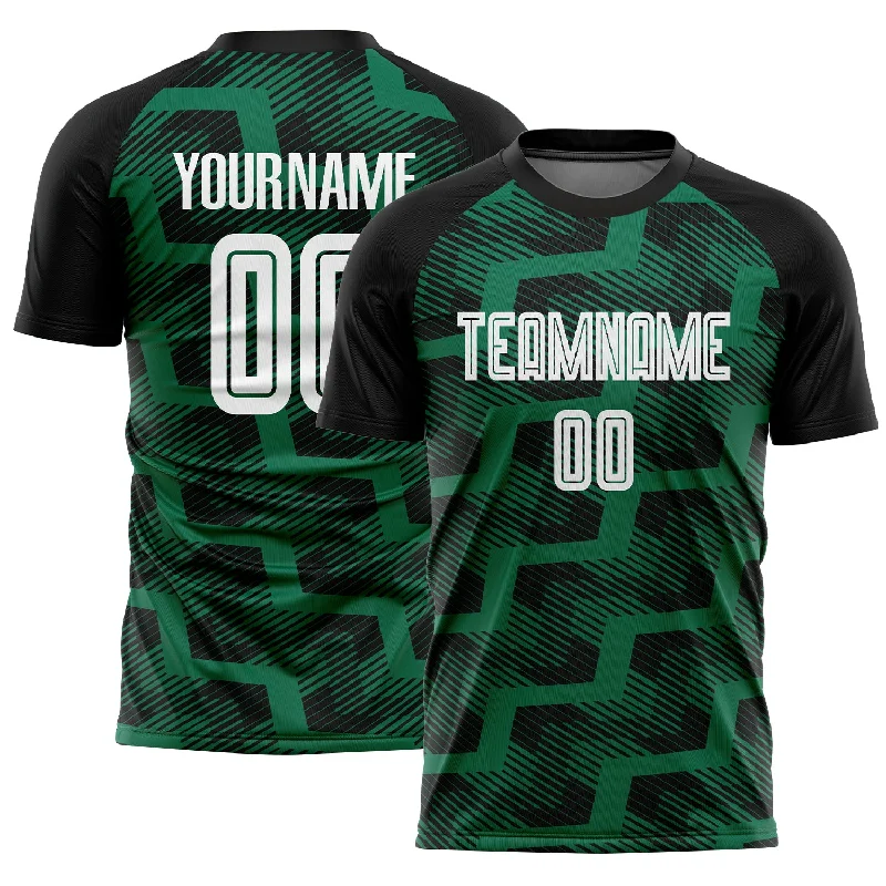 Soccer Jerseys with Sweat-Wicking Technology for Dry Comfort-Custom Black White-Kelly Green Line Sublimation Soccer Uniform Jersey