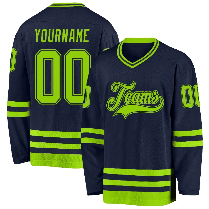 Special Edition Hockey Jerseys for Limited Runs-Custom Navy Neon Green Hockey Jersey