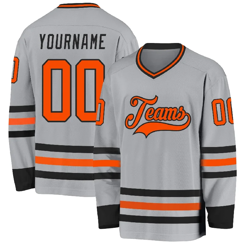 All-Weather Hockey Jerseys for Year-Round Play-Custom Gray Orange-Black Hockey Jersey