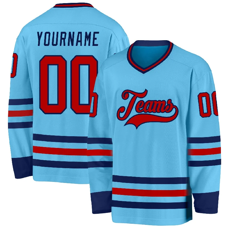 Performance-Fit Hockey Jerseys for Fast Play-Custom Sky Blue Red-Navy Hockey Jersey