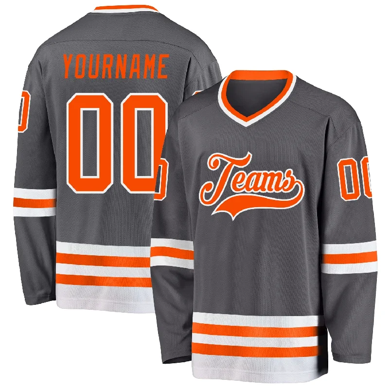 High-Performance Hockey Jerseys for Pro Teams-Custom Steel Gray Orange-White Hockey Jersey