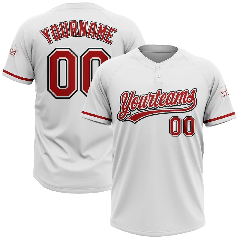 Softball Jerseys with Padded Shoulders for Protection-Custom White Red-Black Two-Button Unisex Softball Jersey