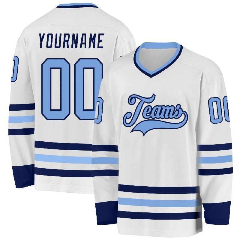 Official Team Hockey Jerseys for Fans-Custom White Light Blue-Navy Hockey Jersey