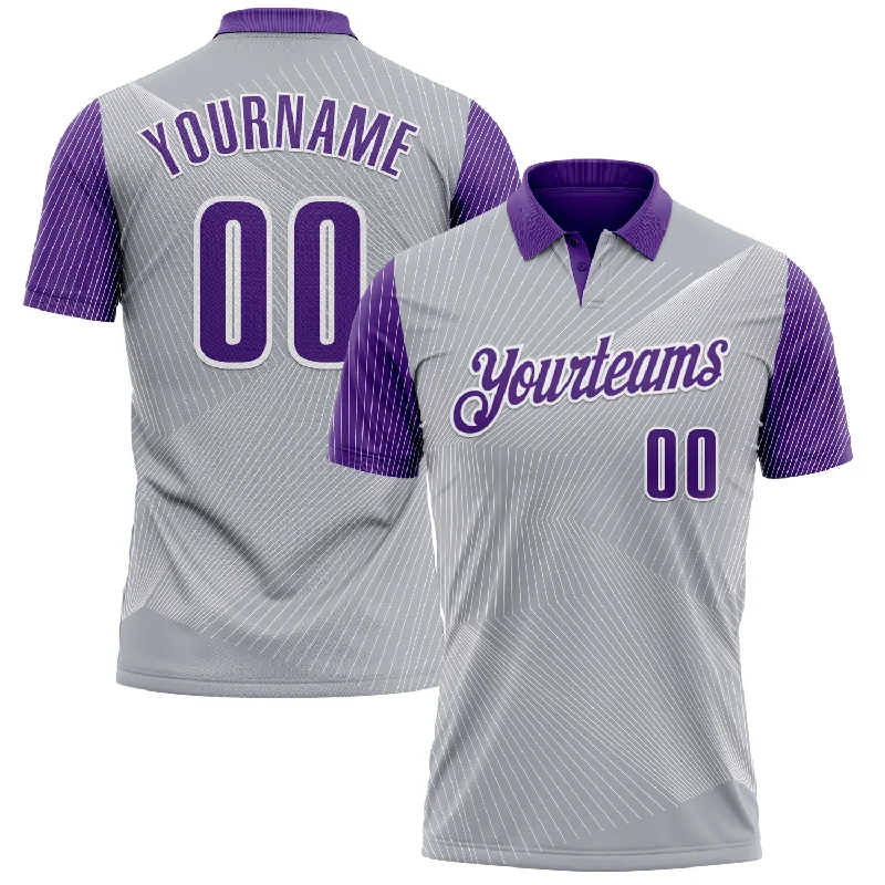 Golf Polo Shirts for Corporate Gifts and Events-Custom Gray Purple-White 3D Bowling Line Performance Polo Shirt