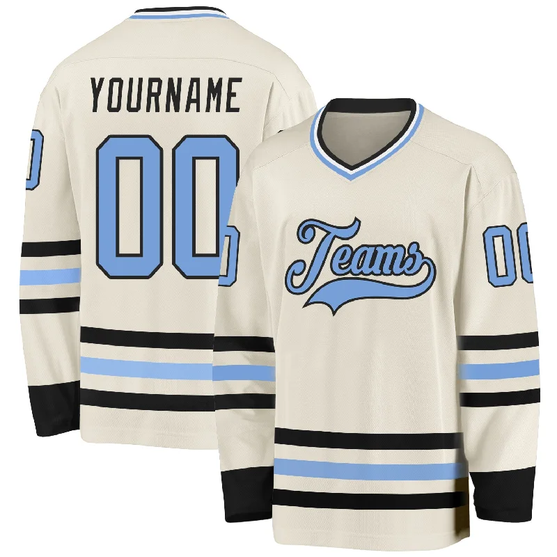 Soft Touch Hockey Jerseys for Maximum Comfort-Custom Cream Light Blue Black-White Hockey Jersey