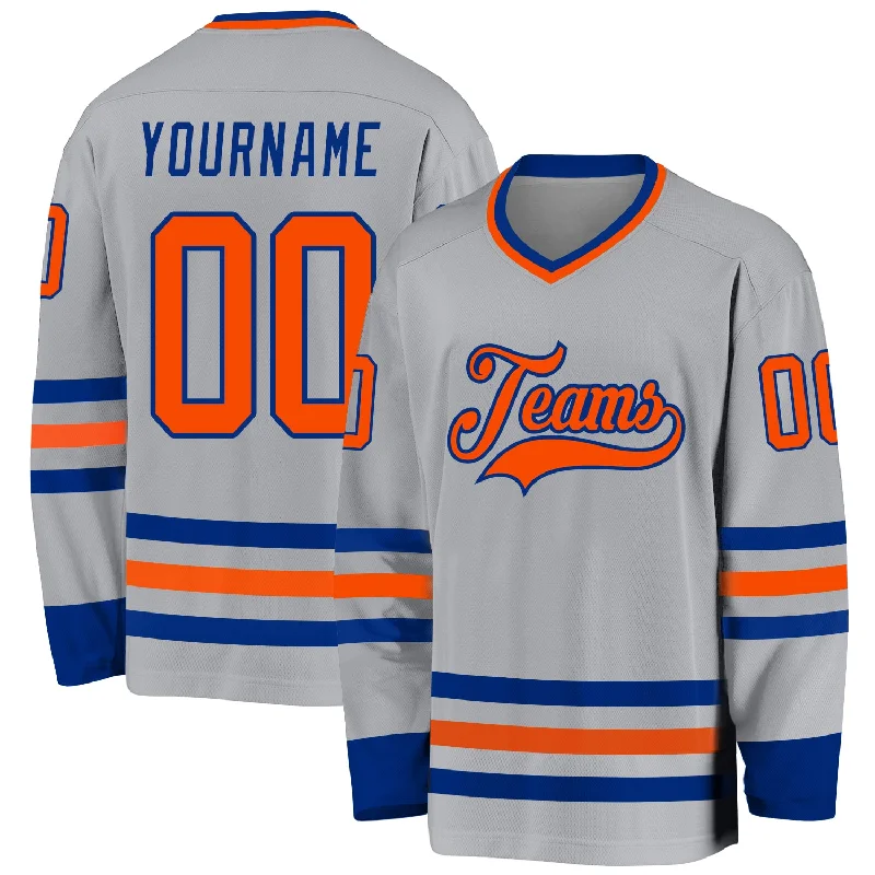 Hockey Jerseys with Team Name and Logo-Custom Gray Orange-Royal Hockey Jersey