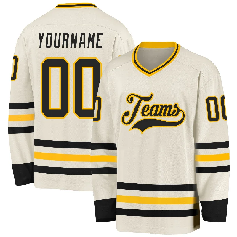 Team Spirit Hockey Jerseys for Group Support-Custom Cream Black-Gold Hockey Jersey