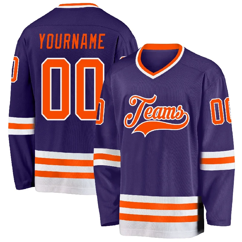 Youth Hockey Jerseys for Junior Players-Custom Purple Orange-White Hockey Jersey