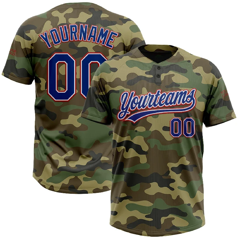 Sublimated Softball Jerseys for Unique Customization-Custom Camo Royal-Red Salute To Service Two-Button Unisex Softball Jersey