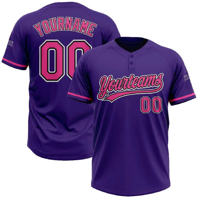 Sublimated Softball Jerseys for Bold Graphics-Custom Purple Pink-Black Two-Button Unisex Softball Jersey