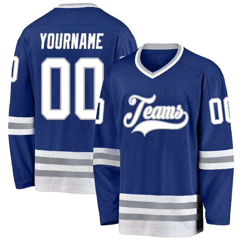 All-Weather Hockey Jerseys for Year-Round Play-Custom Royal White-Gray Hockey Jersey