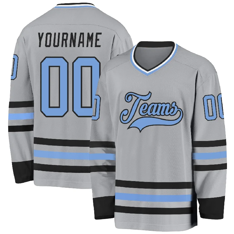 Ice Hockey Jerseys with Sweat-Wicking Technology-Custom Gray Light Blue-Black Hockey Jersey