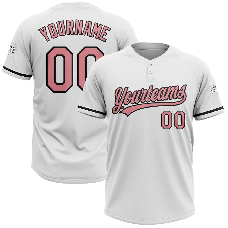 Stretchable Softball Jerseys for Active Movement-Custom White Medium Pink-Black Two-Button Unisex Softball Jersey