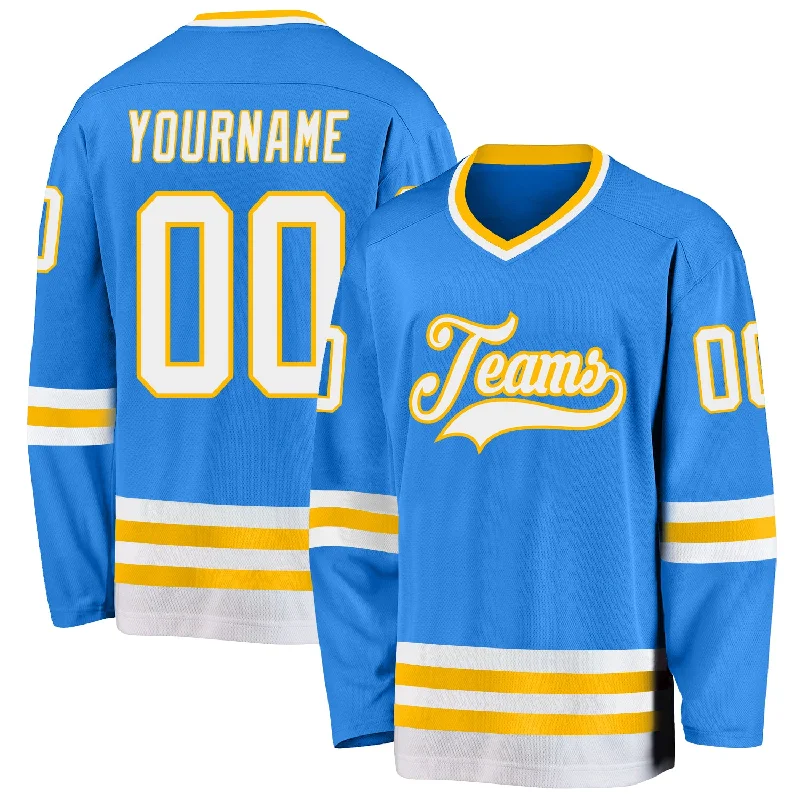 Professional Ice Hockey Jerseys for Elite Teams-Custom Powder Blue White-Gold Hockey Jersey