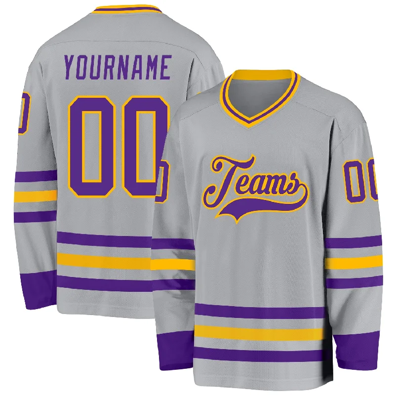 Special Edition Hockey Jerseys for Limited Runs-Custom Gray Purple-Gold Hockey Jersey