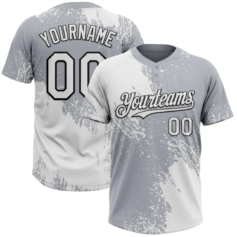 Sporty Softball Jerseys with Modern Aesthetics-Custom White Gray-Black 3D Pattern Abstract Brush Stroke Two-Button Unisex Softball Jersey