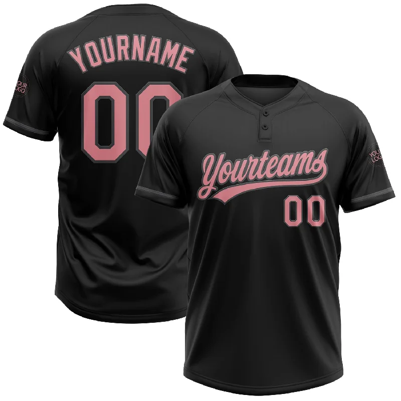 Lightweight Softball Jerseys for Comfort-Custom Black Medium Pink-Steel Gray Two-Button Unisex Softball Jersey