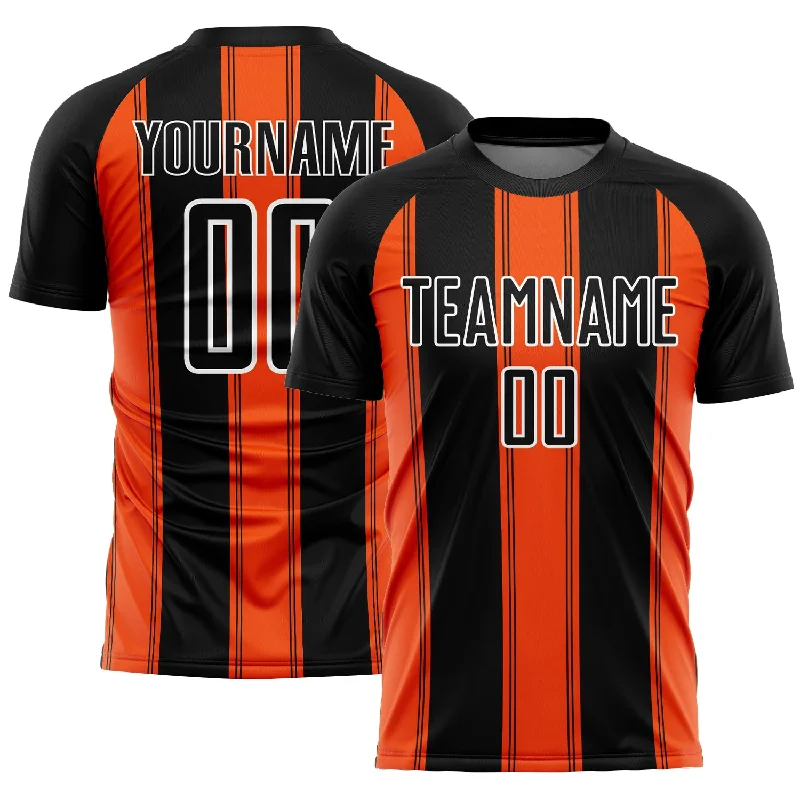 Soccer Jerseys with Classic Pinstripe Design for Vintage Look-Custom Black Orange-White Line Sublimation Soccer Uniform Jersey