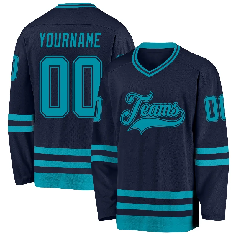 Heavyweight Training Hockey Jerseys for Intense Sessions-Custom Navy Teal Hockey Jersey