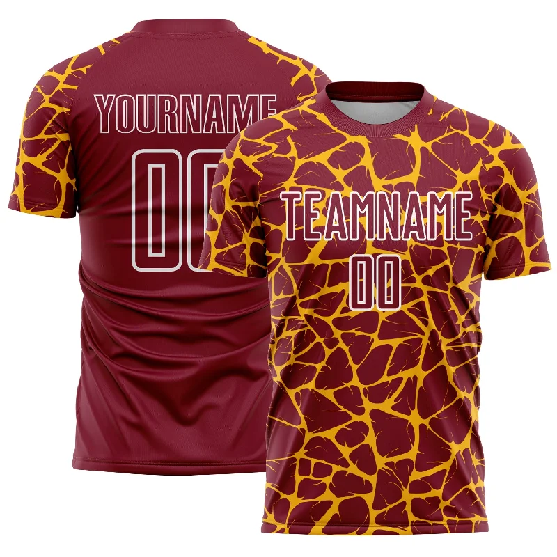 Soccer Jerseys with Full-Length Sleeves for Full Coverage-Custom Crimson Gold-White Abstract Network Splash Sublimation Soccer Uniform Jersey