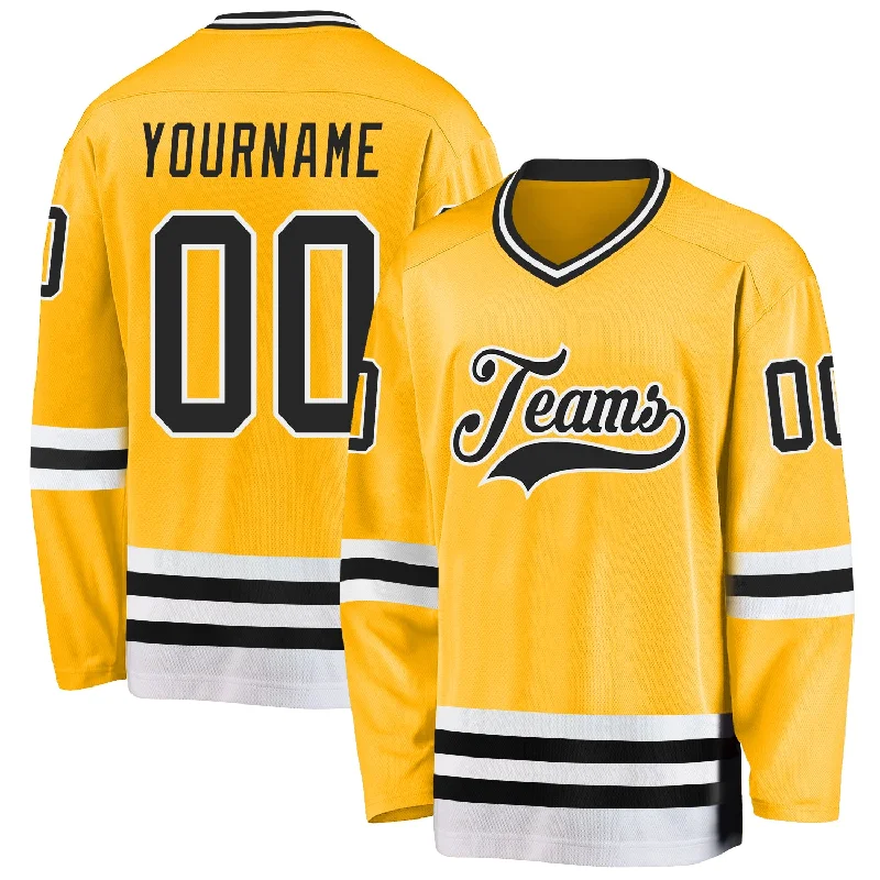 Lightweight Training Hockey Jerseys for Practice-Custom Gold Black-White Hockey Jersey