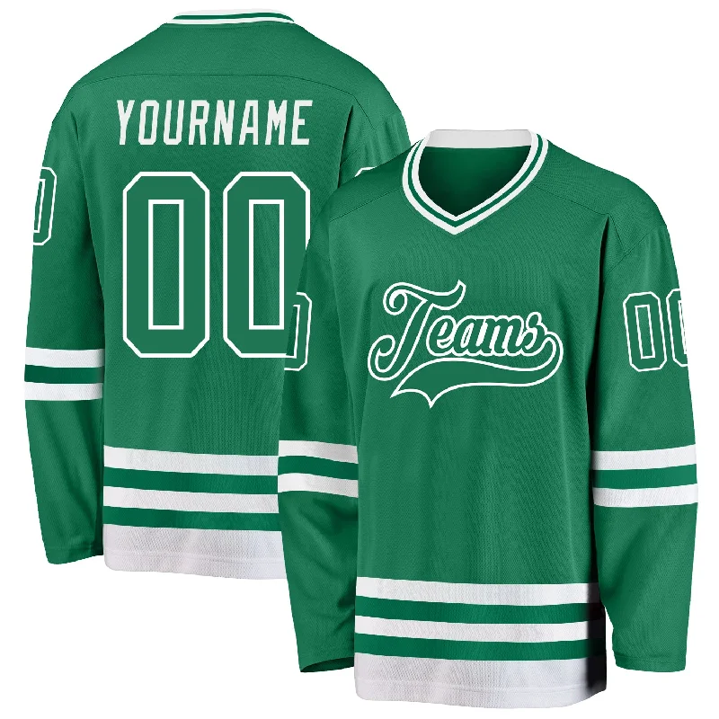 High-Quality Cotton Hockey Jerseys for Comfort-Custom Kelly Green White Hockey Jersey