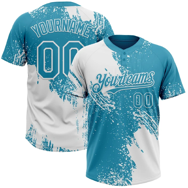 Premium Softball Jerseys for Competitive Play-Custom White Panther Blue 3D Pattern Abstract Brush Stroke Two-Button Unisex Softball Jersey