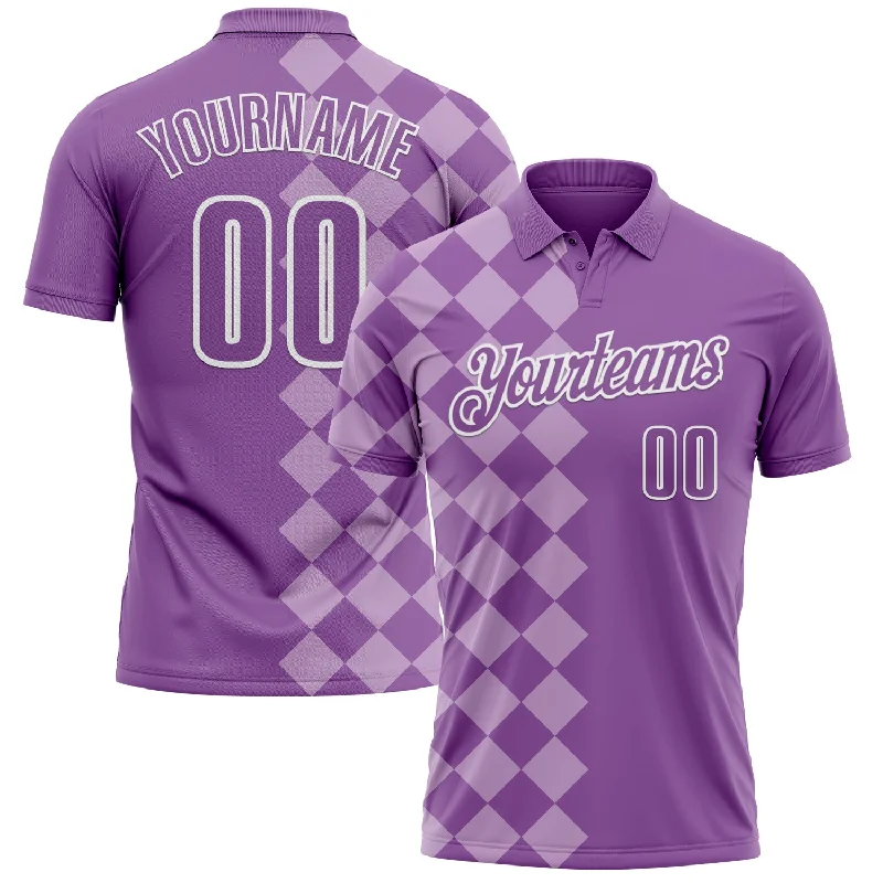 Casual Golf Polo Shirts for Relaxed Weekend Play-Custom Medium Purple Light Purple-White 3D Bowling Geometric Square Shape Performance Polo Shirt