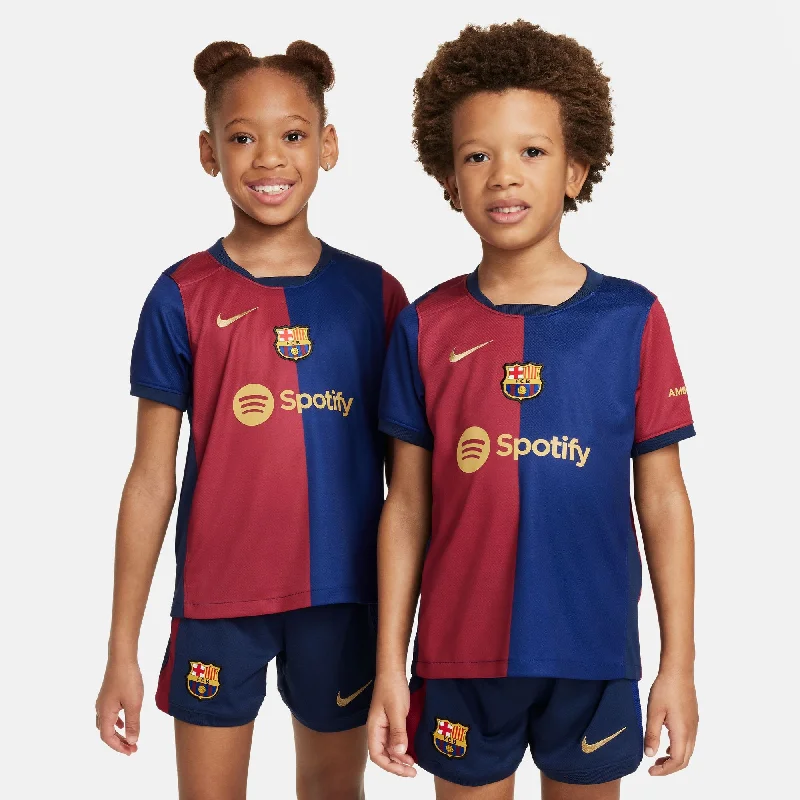 Soccer Jerseys with Ribbed Collar for Secure Fit-Kids FC Barcelona 2024/25 Home Kit