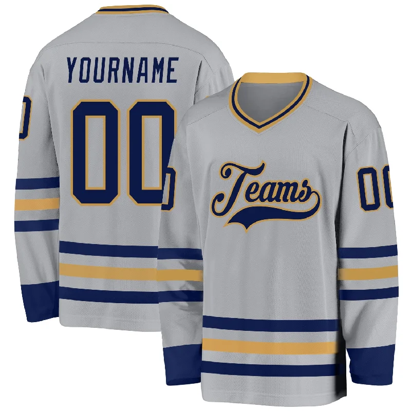 Ice Hockey Jerseys with Reinforced Stitching-Custom Gray Navy-Old Gold Hockey Jersey