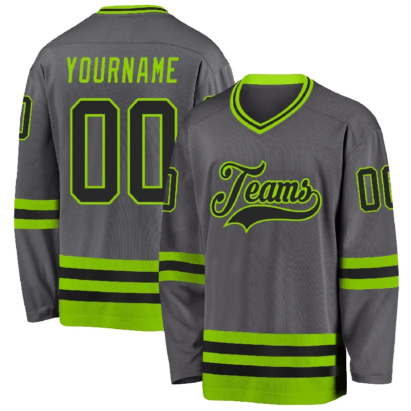 Custom Hockey Jerseys with Player Numbers-Custom Steel Gray Black-Neon Green Hockey Jersey