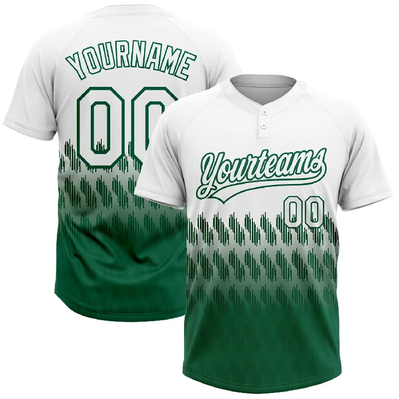 Softball Jerseys with Moisture-Wicking Technology for Hot Days-Custom White Kelly Green 3D Pattern Lines Two-Button Unisex Softball Jersey