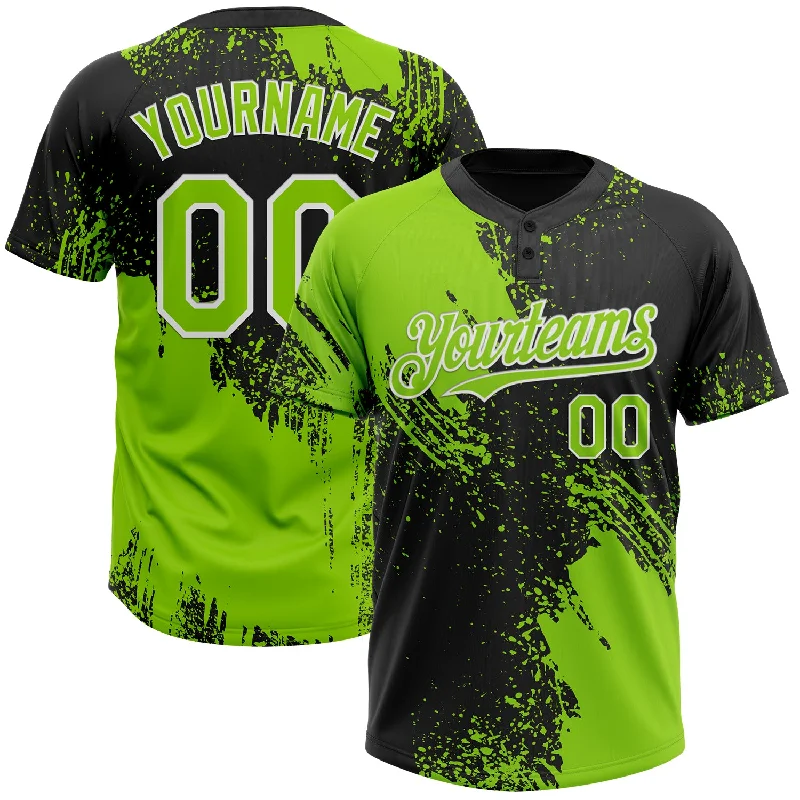 High-Quality Softball Jerseys for Long-Lasting Use-Custom Neon Green Black-White 3D Pattern Abstract Brush Stroke Two-Button Unisex Softball Jersey