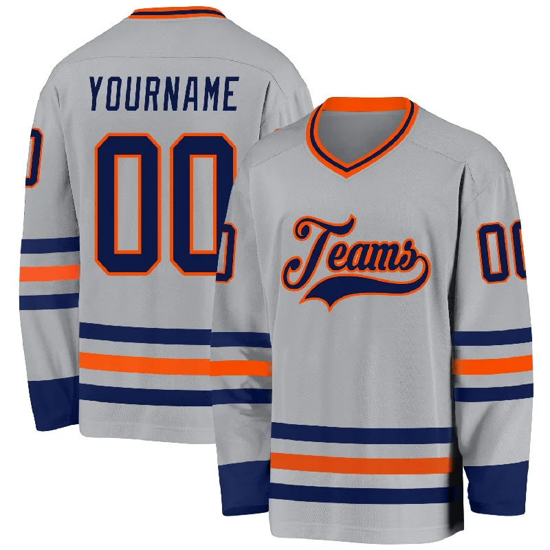 Comfortable Hockey Jerseys for Long-Term Wear-Custom Gray Navy-Orange Hockey Jersey