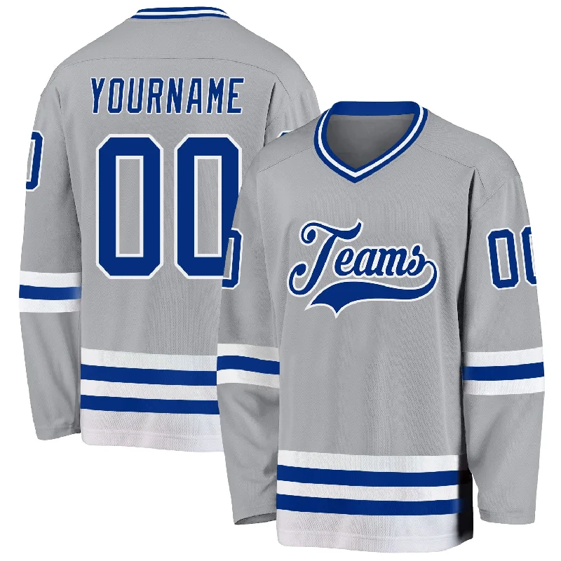 Premium-Fit Hockey Jerseys for Professional Teams-Custom Gray Royal-White Hockey Jersey